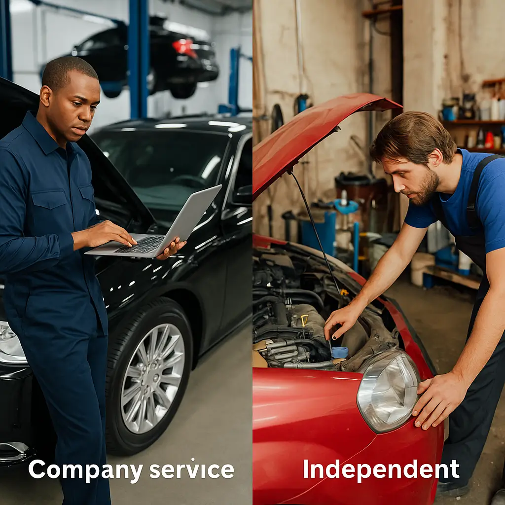 Limousine repairs at company service center vs. independent mechanic workshop